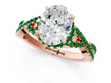 Rose gold Oval Cut Diamond with Emerald side stone Halo Twist Band Solitaire Prong Setting Ring_37