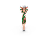 Rose gold Oval Cut Diamond with Emerald side stone Halo Twist Band Solitaire Prong Setting Ring_38