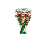 Rose gold Oval Cut Diamond with Emerald side stone Halo Twist Band Solitaire Prong Setting Ring_41