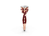 Rose gold Oval Cut Diamond with Garnet side stone Halo Twist Band Solitaire Prong Setting Ring_38