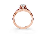 Rose gold Oval Cut Diamond with Garnet side stone Halo Twist Band Solitaire Prong Setting Ring_39