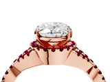 Rose gold Oval Cut Diamond with Garnet side stone Halo Twist Band Solitaire Prong Setting Ring_40