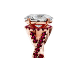 Rose gold Oval Cut Diamond with Garnet side stone Halo Twist Band Solitaire Prong Setting Ring_41
