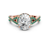 Rose gold Oval Cut Diamond with Green Sapphire side stone Halo Twist Band Solitaire Prong Setting Ring_12