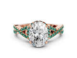 Rose gold Oval Cut Diamond with Green Sapphire side stone Halo Twist Band Solitaire Prong Setting Ring_24