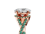Rose gold Oval Cut Diamond with Green Sapphire side stone Halo Twist Band Solitaire Prong Setting Ring_29