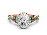 Rose gold Oval Cut Diamond with Green Sapphire side stone Halo Twist Band Solitaire Prong Setting Ring_36