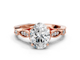 Rose gold Oval Cut Diamond with Milgrain Marquise and Bezel Accents on a Solitaire Band with Prong Setting_215