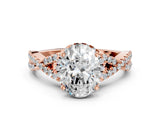 Rose gold Oval Cut Diamond with Moissanite side stone Halo Twist Band Solitaire Prong Setting Ring_12