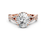 Rose gold Oval Cut Diamond with Moissanite side stone Halo Twist Band Solitaire Prong Setting Ring_36