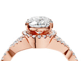 Rose gold Oval Cut Diamond with Moissanite side stone Halo Twist Band Solitaire Prong Setting Ring_40