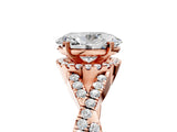 Rose gold Oval Cut Diamond with Moissanite side stone Halo Twist Band Solitaire Prong Setting Ring_41