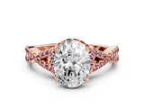 Rose gold Oval Cut Diamond with Morganite side stone Halo Twist Band Solitaire Prong Setting Ring_12