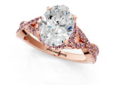 Rose gold Oval Cut Diamond with Morganite side stone Halo Twist Band Solitaire Prong Setting Ring_13