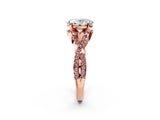 Rose gold Oval Cut Diamond with Morganite side stone Halo Twist Band Solitaire Prong Setting Ring_14