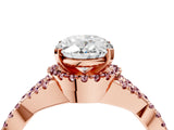 Rose gold Oval Cut Diamond with Morganite side stone Halo Twist Band Solitaire Prong Setting Ring_16