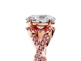 Rose gold Oval Cut Diamond with Morganite side stone Halo Twist Band Solitaire Prong Setting Ring_17