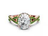 Rose gold Oval Cut Diamond with Peridot side stone Halo Twist Band Solitaire Prong Setting Ring_12
