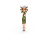 Rose gold Oval Cut Diamond with Peridot side stone Halo Twist Band Solitaire Prong Setting Ring_26