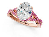 Rose gold Oval Cut Diamond with Pink Sapphire side stone Halo Twist Band Solitaire Prong Setting Ring_25