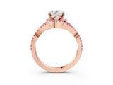 Rose gold Oval Cut Diamond with Pink Sapphire side stone Halo Twist Band Solitaire Prong Setting Ring_27
