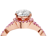 Rose gold Oval Cut Diamond with Pink Sapphire side stone Halo Twist Band Solitaire Prong Setting Ring_28