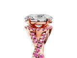 Rose gold Oval Cut Diamond with Pink Sapphire side stone Halo Twist Band Solitaire Prong Setting Ring_29