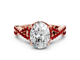 Rose gold Oval Cut Diamond with Ruby side stone Halo Twist Band Solitaire Prong Setting Ring_12