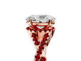 Rose gold Oval Cut Diamond with Ruby side stone Halo Twist Band Solitaire Prong Setting Ring_17