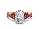 Rose gold Oval Cut Diamond with Ruby side stone Halo Twist Band Solitaire Prong Setting Ring_36