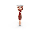 Rose gold Oval Cut Diamond with Ruby side stone Halo Twist Band Solitaire Prong Setting Ring_38