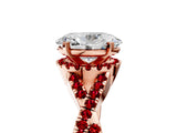 Rose gold Oval Cut Diamond with Ruby side stone Halo Twist Band Solitaire Prong Setting Ring_41