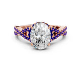 Rose gold Oval Cut Diamond with Tanzanite side stone Halo Twist Band Solitaire Prong Setting Ring_12