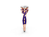 Rose gold Oval Cut Diamond with Tanzanite side stone Halo Twist Band Solitaire Prong Setting Ring_14