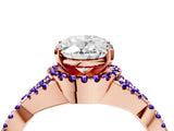 Rose gold Oval Cut Diamond with Tanzanite side stone Halo Twist Band Solitaire Prong Setting Ring_16