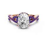 Rose gold Oval Cut Diamond with Tanzanite side stone Halo Twist Band Solitaire Prong Setting Ring_36