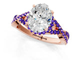 Rose gold Oval Cut Diamond with Tanzanite side stone Halo Twist Band Solitaire Prong Setting Ring_37