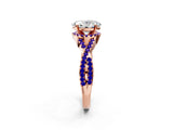 Rose gold Oval Cut Diamond with Tanzanite side stone Halo Twist Band Solitaire Prong Setting Ring_38