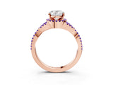 Rose gold Oval Cut Diamond with Tanzanite side stone Halo Twist Band Solitaire Prong Setting Ring_39