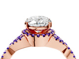 Rose gold Oval Cut Diamond with Tanzanite side stone Halo Twist Band Solitaire Prong Setting Ring_40
