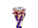 Rose gold Oval Cut Diamond with Tanzanite side stone Halo Twist Band Solitaire Prong Setting Ring_41