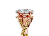 Rose gold Oval Cut Diamond with Yellow Sapphire side stone Halo Twist Band Solitaire Prong Setting Ring_17