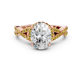 Rose gold Oval Cut Diamond with Yellow Sapphire side stone Halo Twist Band Solitaire Prong Setting Ring_24