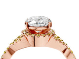 Rose gold Oval Cut Diamond with Yellow Sapphire side stone Halo Twist Band Solitaire Prong Setting Ring_28
