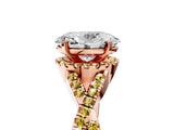 Rose gold Oval Cut Diamond with Yellow Sapphire side stone Halo Twist Band Solitaire Prong Setting Ring_29