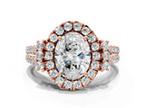 Rose gold Oval Cut Double Halo Diamond Engagement Ring with Pave Band and Four-Prong Setting_43