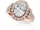 Rose gold Oval Cut Double Halo Diamond Engagement Ring with Pave Band and Four-Prong Setting_44