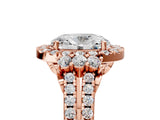 Rose gold Oval Cut Double Halo Diamond Engagement Ring with Pave Band and Four-Prong Setting_48