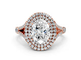 Rose gold Oval Cut Double Halo Split Shank Diamond Ring with Prong Setting_46