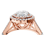 Rose gold Oval Cut Double Halo Split Shank Diamond Ring with Prong Setting_50